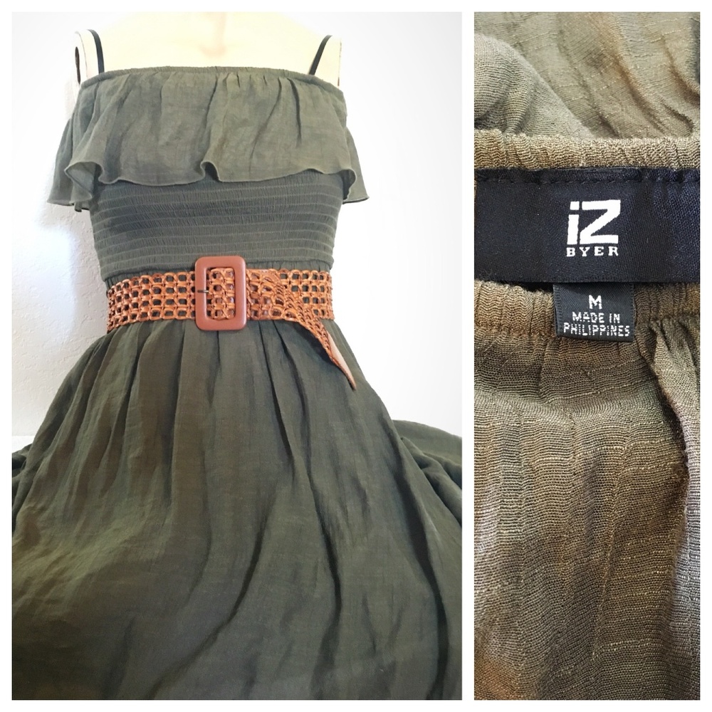 Iz Byer Olive Hi-Lo Dress w/ Natural Belt M